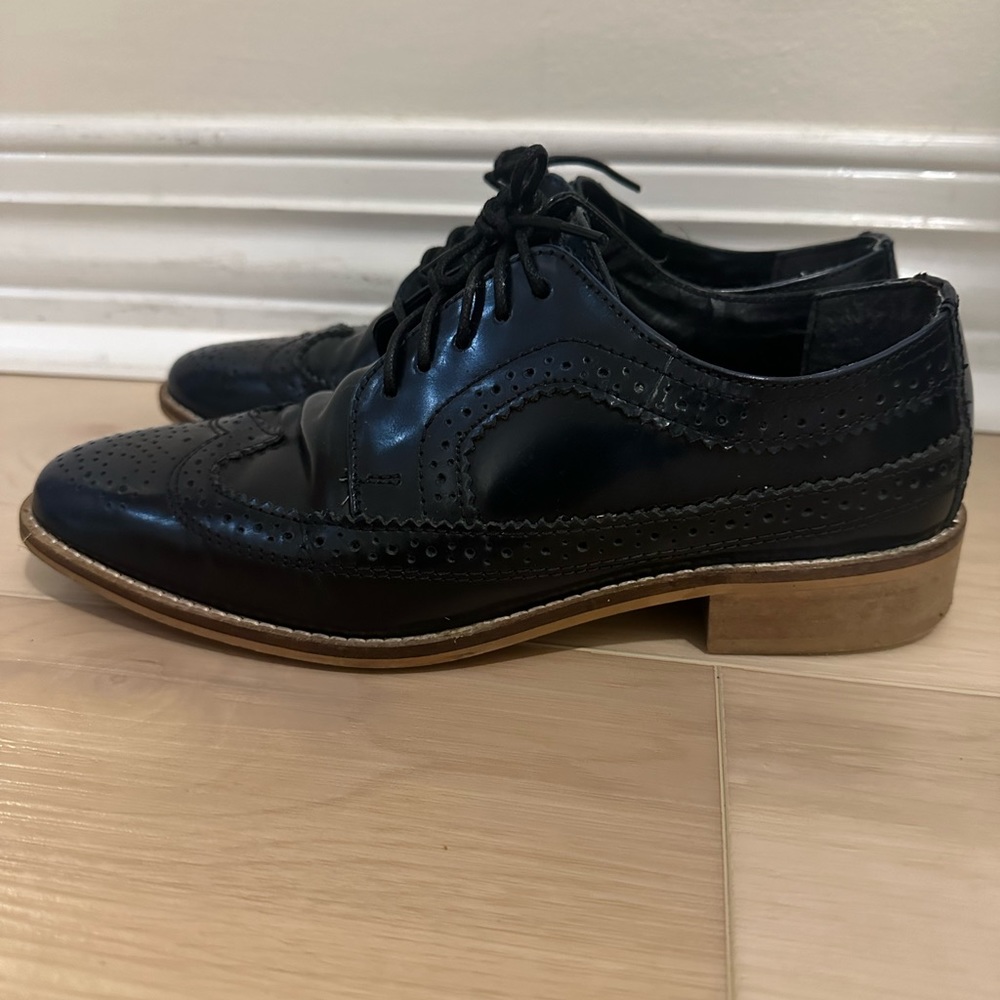 ASOS leather lace up flat brogues in Navy size 7 - Picture 8 of 10